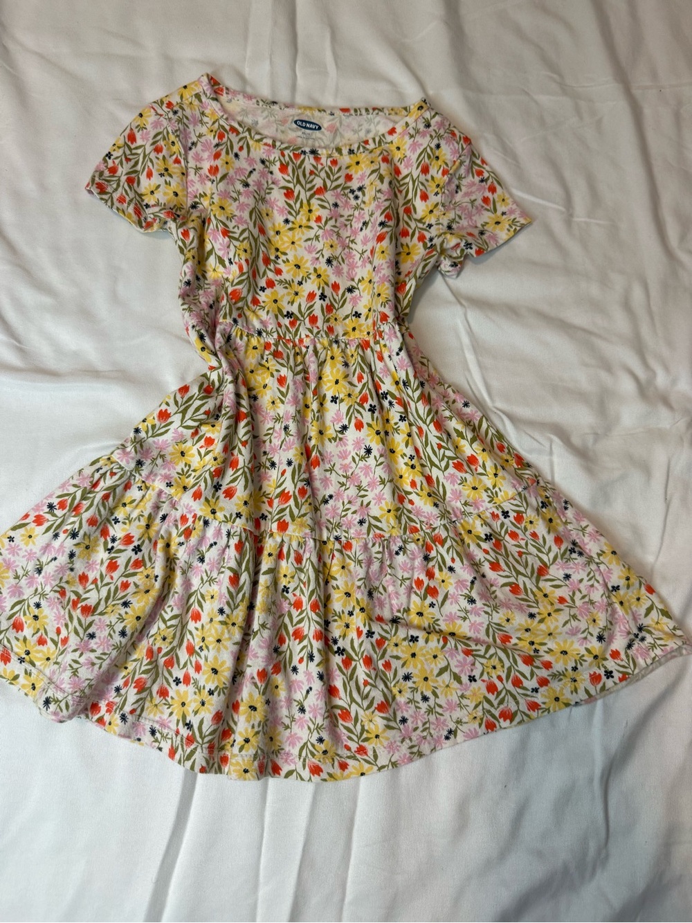 Old Navy Floral Tiered Short-Sleeve Dress - Pink, Yellow, Red